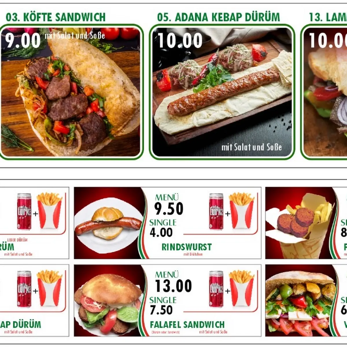 Speisekarte, Köfteci Hamza Kebabcı ciğerci Hamza