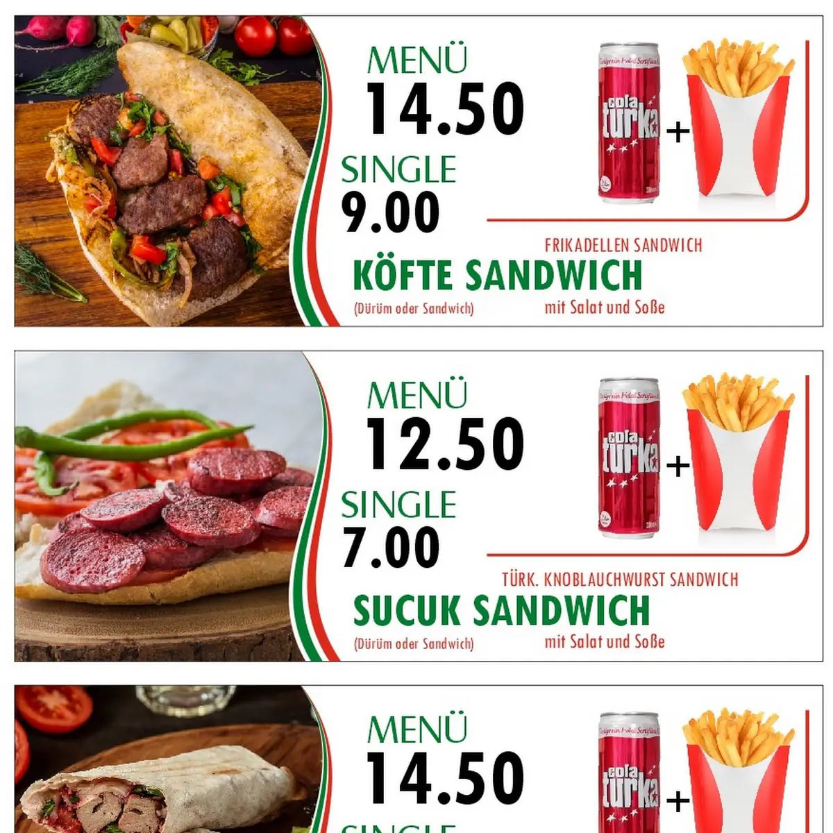 Speisekarte, Köfteci Hamza Kebabcı ciğerci Hamza