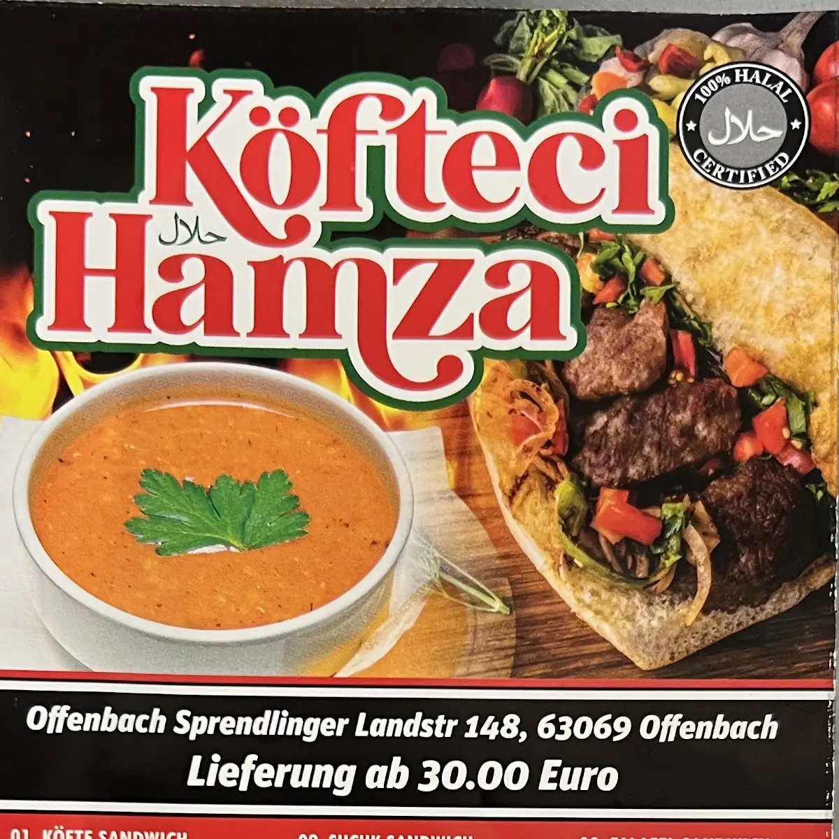 Speisekarte, Köfteci Hamza Kebabcı ciğerci Hamza