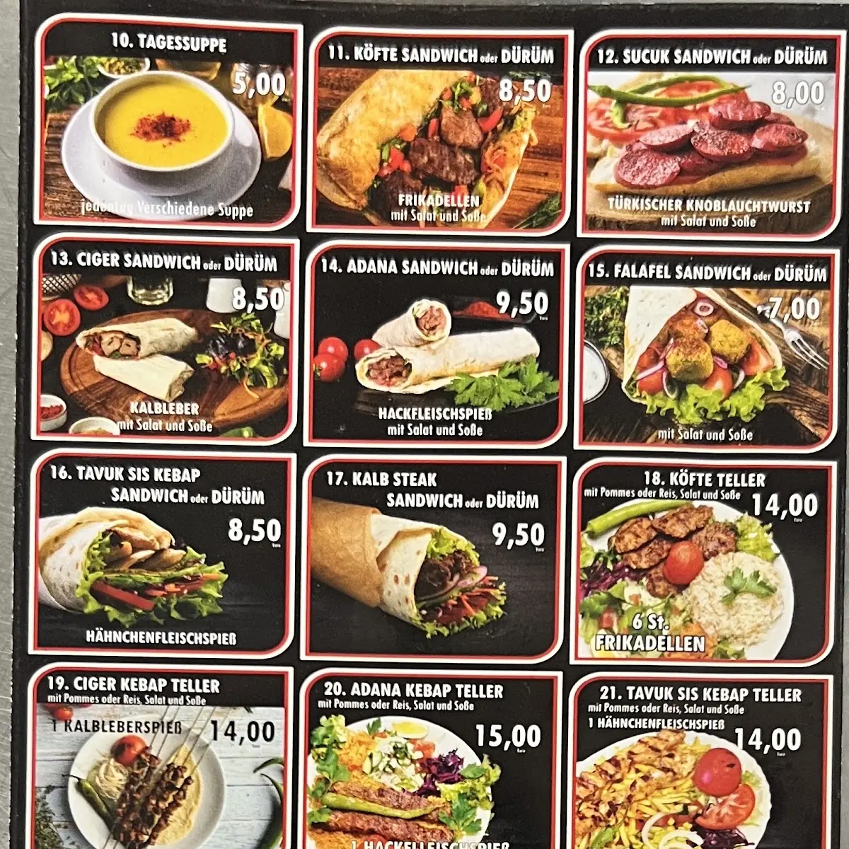 Speisekarte, Köfteci Hamza Kebabcı ciğerci Hamza