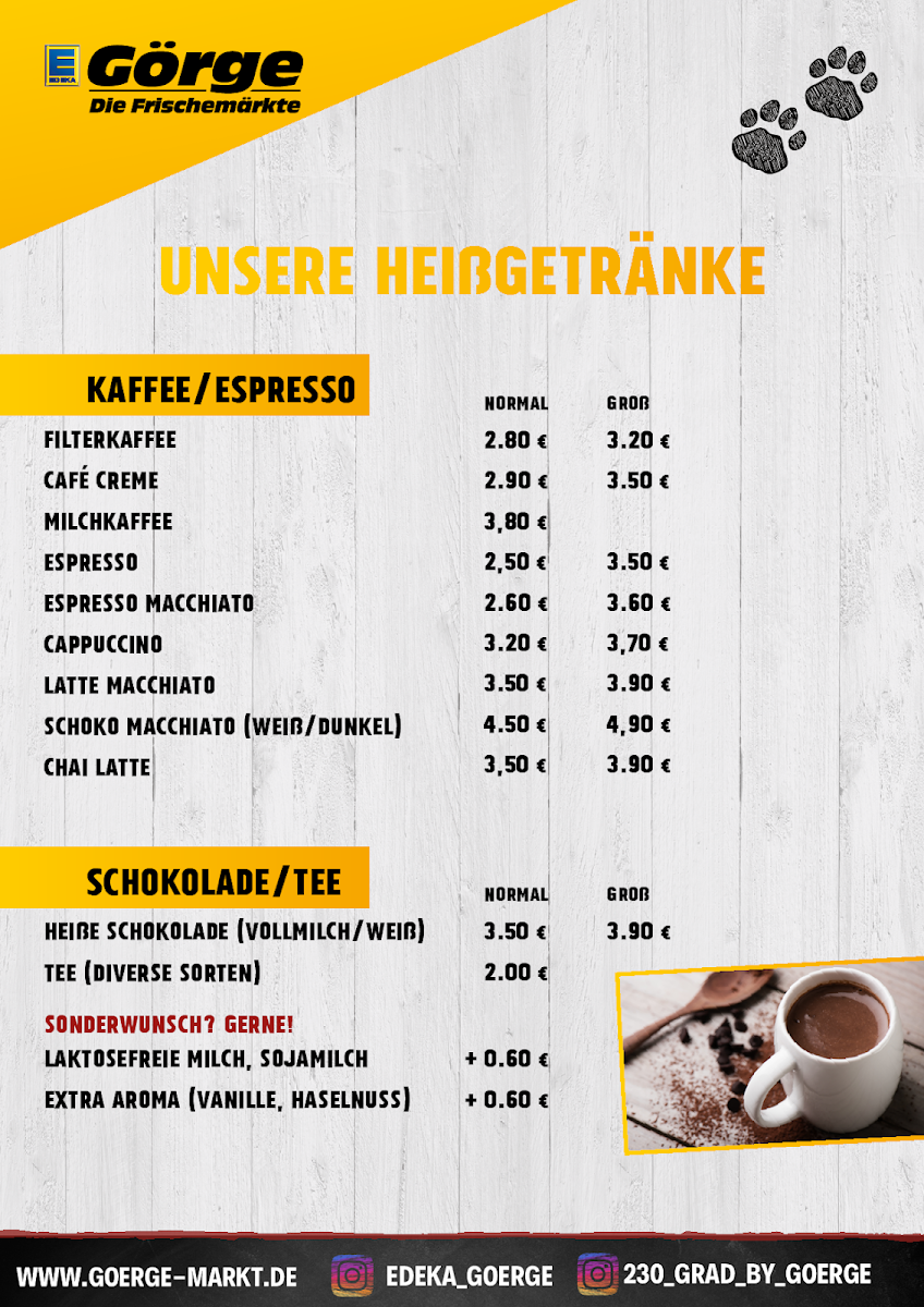 Speisekarte, Görge 230 Grad
