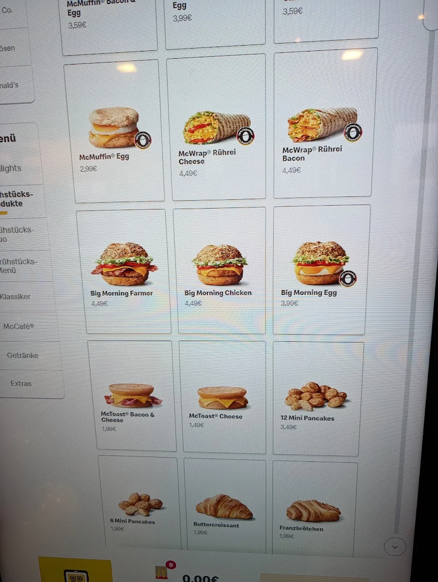 Speisekarte, McDonald's