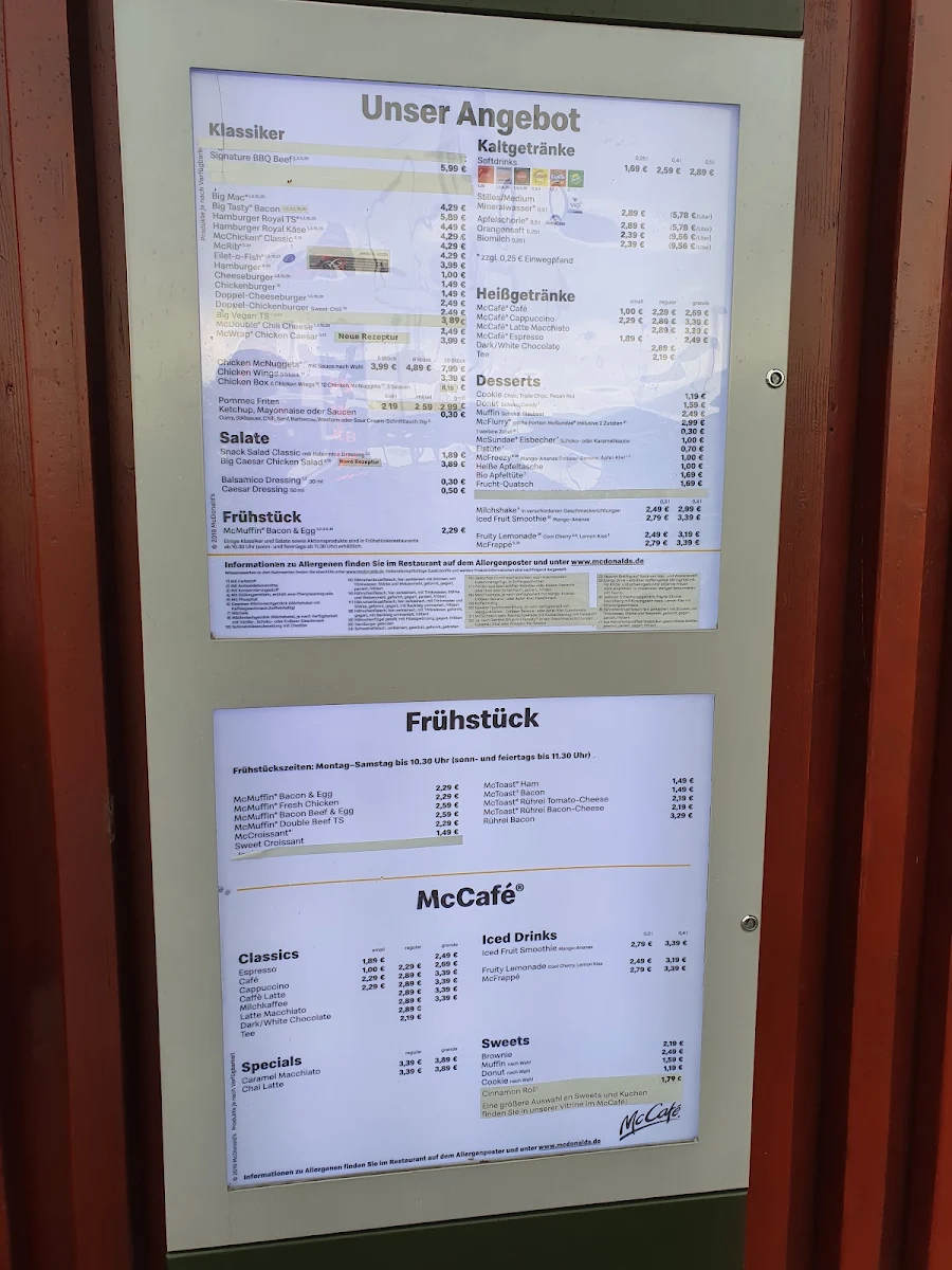 Speisekarte, McDonald's
