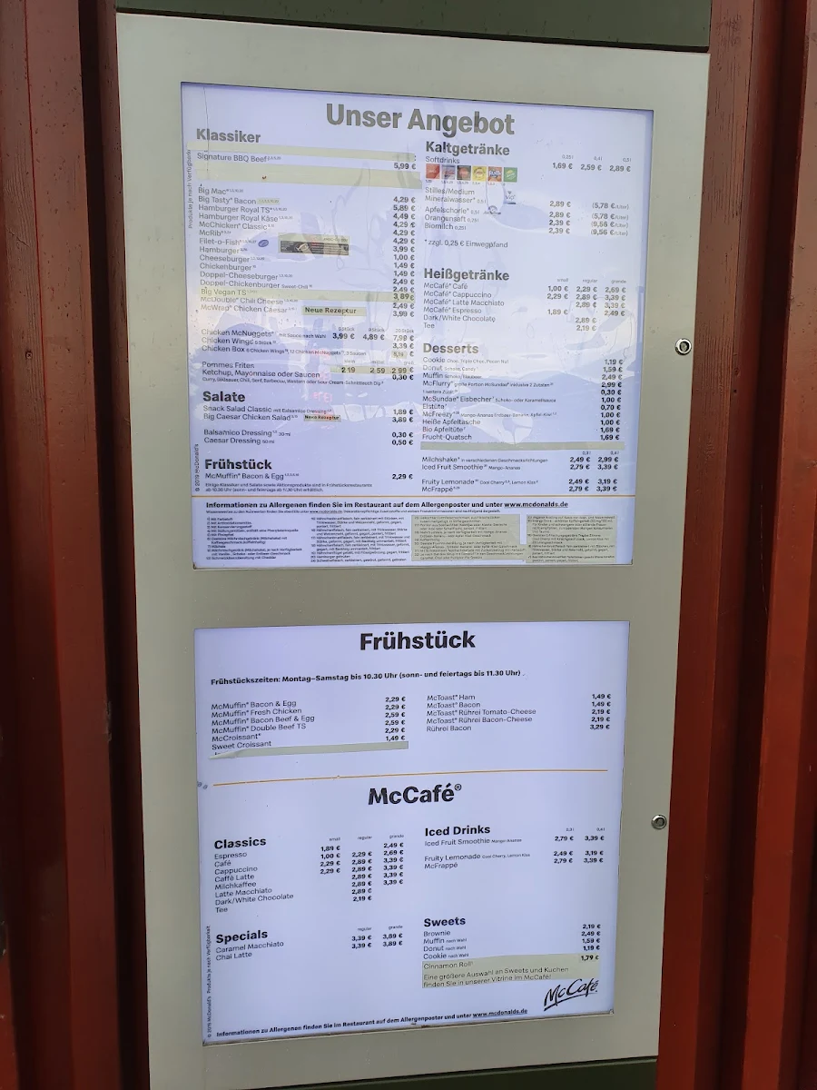 Speisekarte, McDonald's