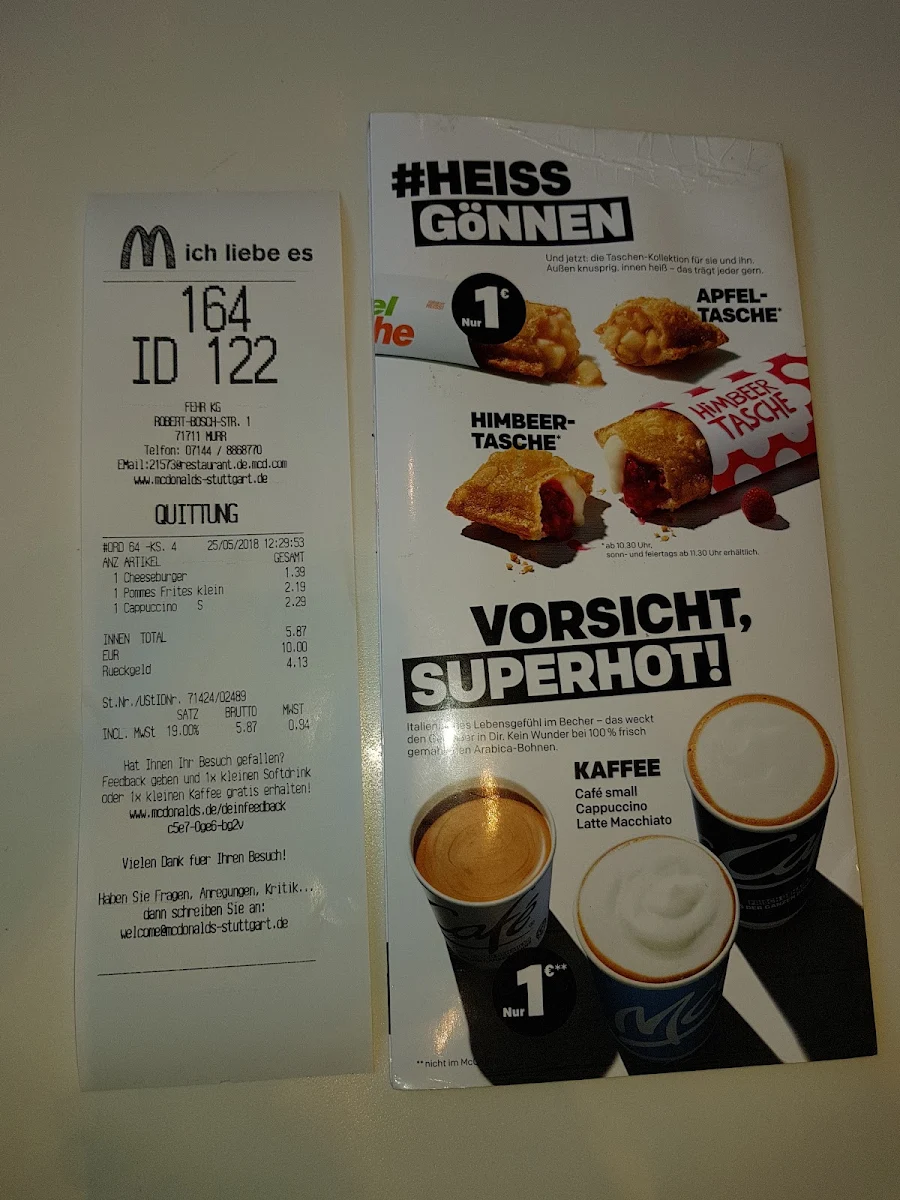 Speisekarte, McDonald's