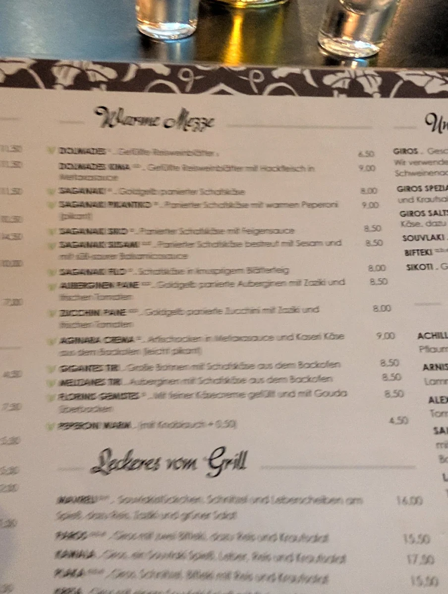 Speisekarte, Achilleon