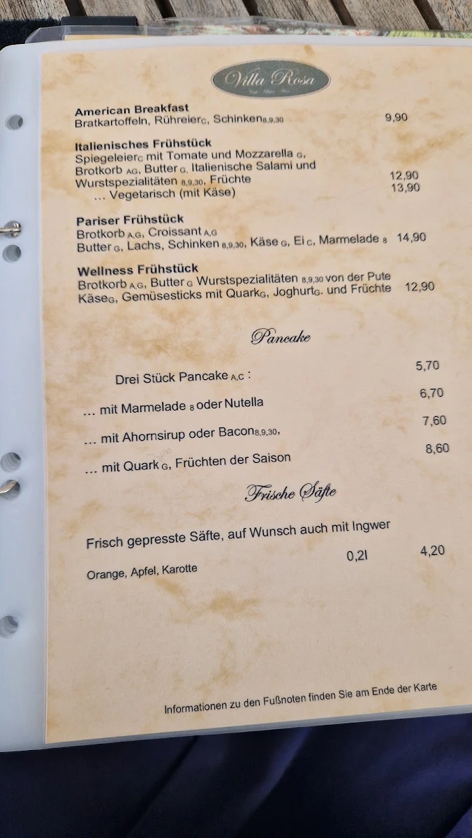 Speisekarte, Cafe Bistro Villa Rosa - Landsberg am Lech