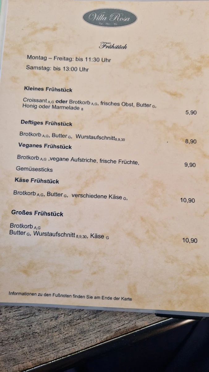 Speisekarte, Cafe Bistro Villa Rosa - Landsberg am Lech