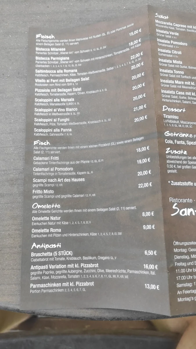 Speisekarte, Pizzeria Santa Lucia Weißenhorn