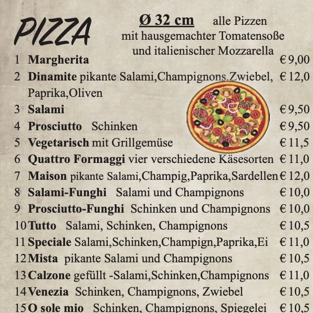Speisekarte, Ristorante-Pizzeria "Zum Goldenen Steig"