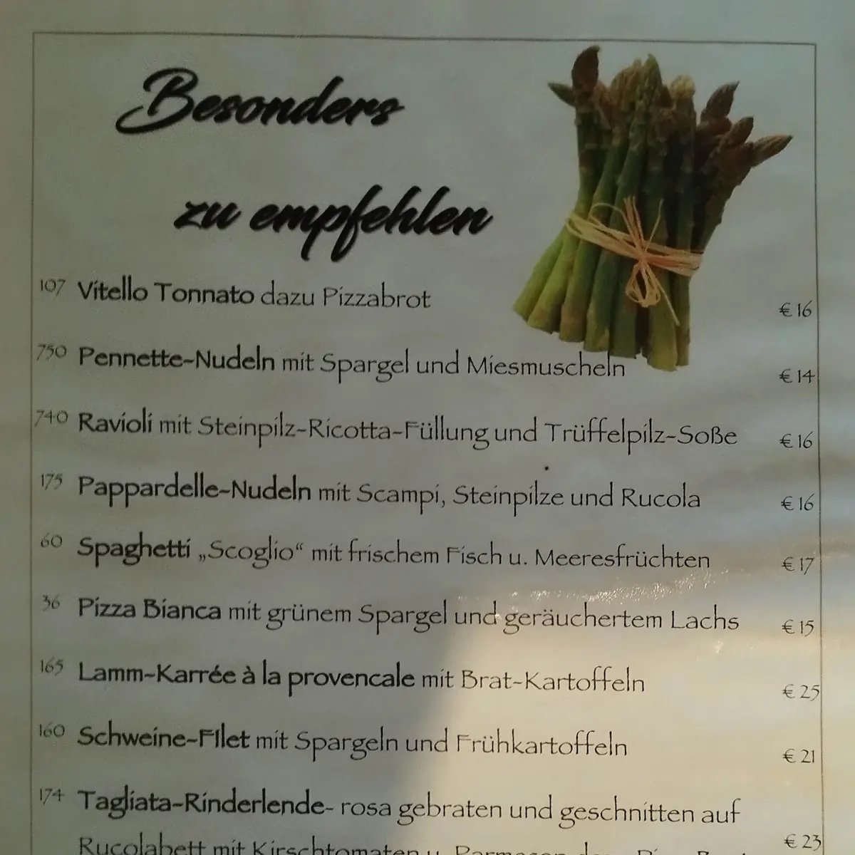Speisekarte, Ristorante-Pizzeria "Zum Goldenen Steig"
