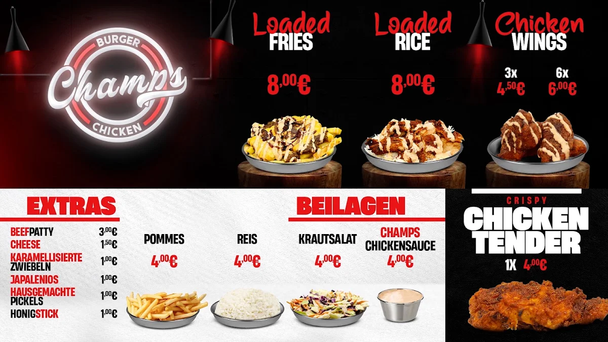 Speisekarte, Champs Burger & Chicken