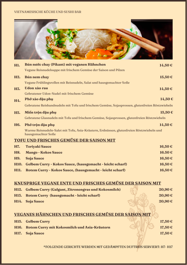 Speisekarte, Restaurant JaViệt