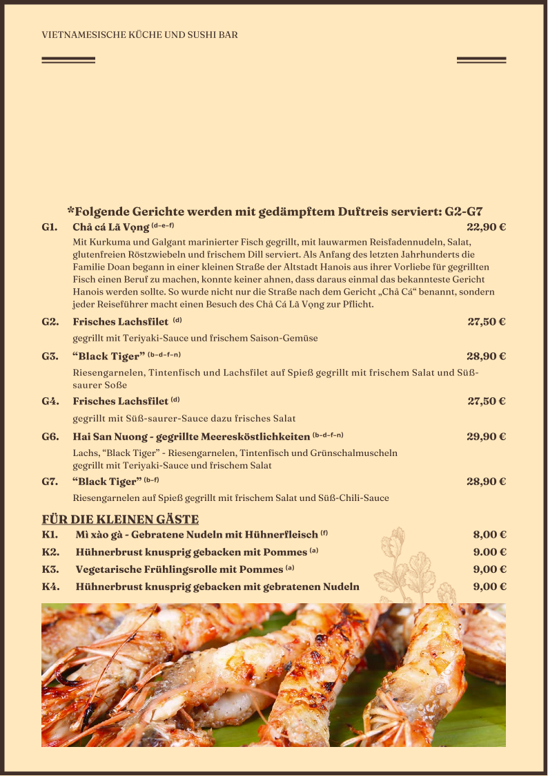 Speisekarte, Restaurant JaViệt
