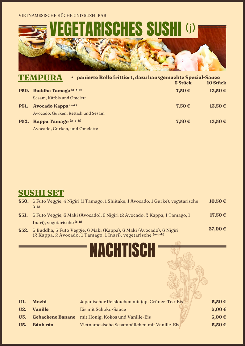 Speisekarte, Restaurant JaViệt