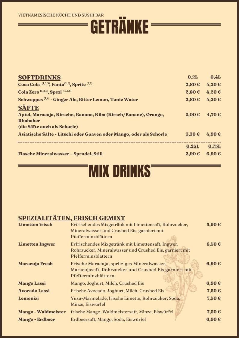 Speisekarte, Restaurant JaViệt