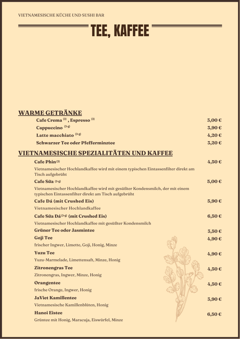 Speisekarte, Restaurant JaViệt