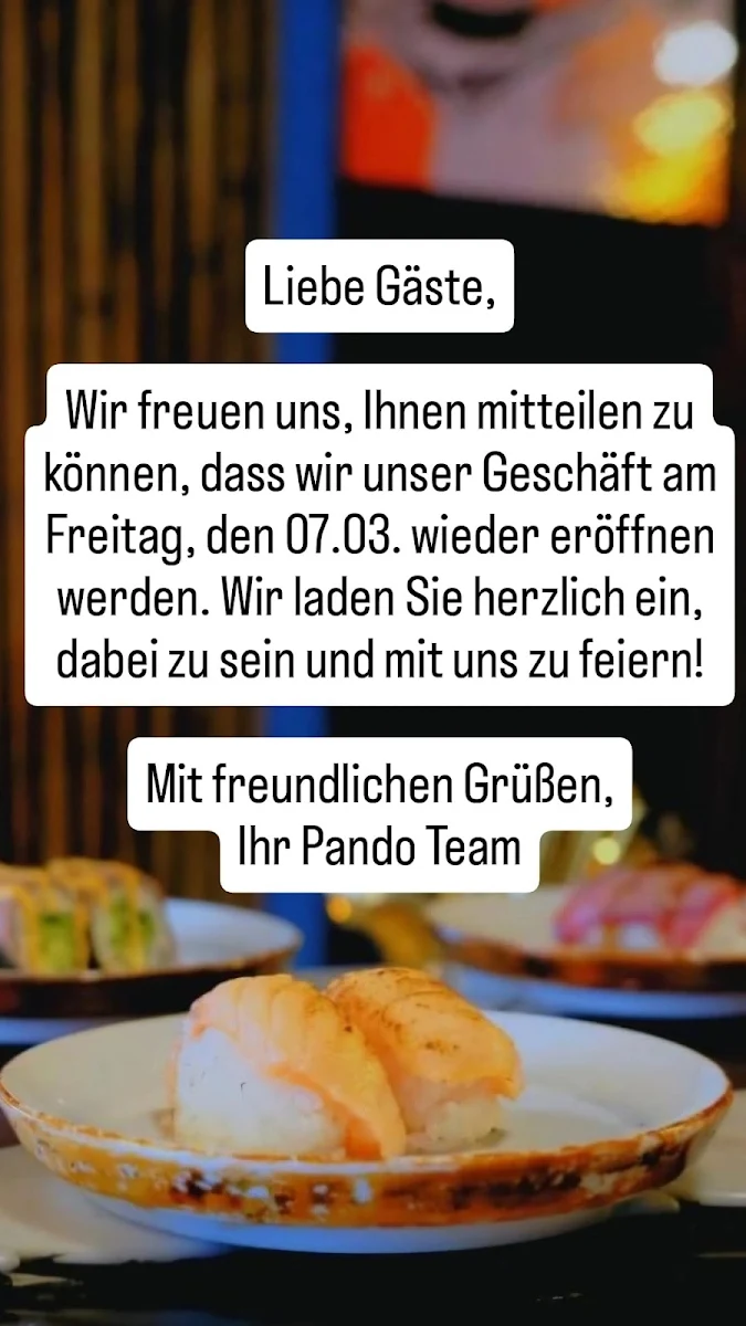 Speisekarte, Pando restaurant