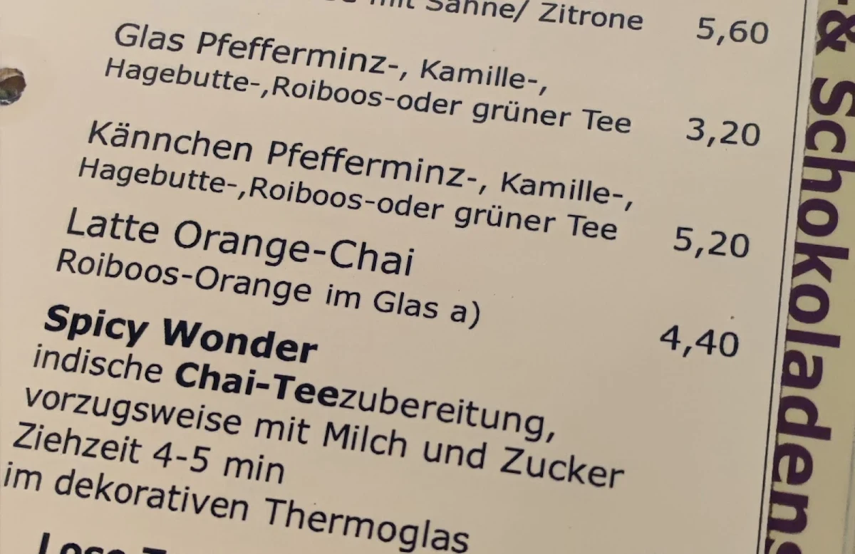 Speisekarte, Café Schneidewind GmbH