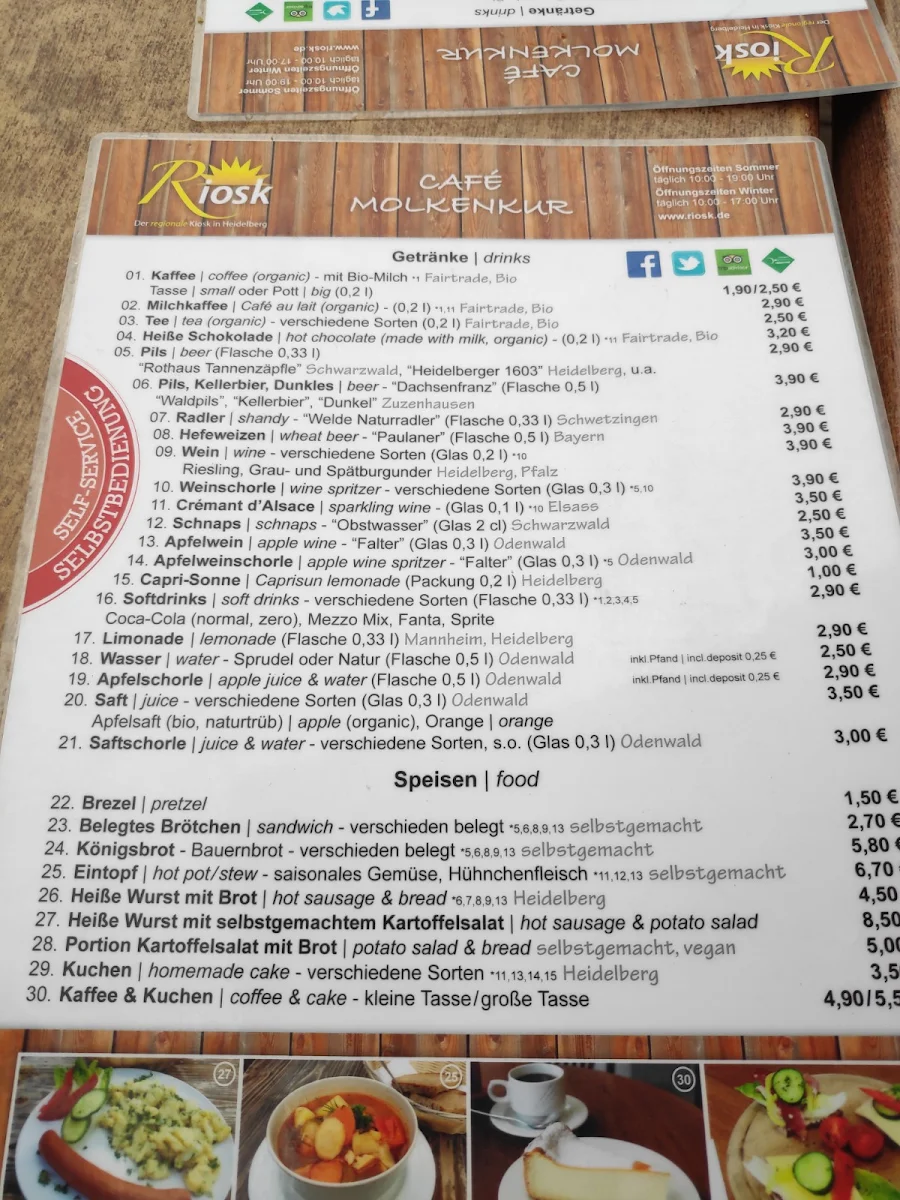 Speisekarte, Kiosk - Café Molkenkur