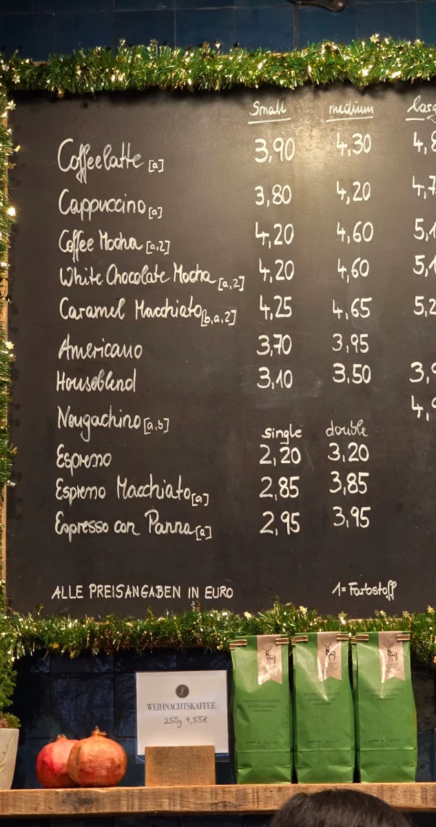 Speisekarte, Coffeelatte