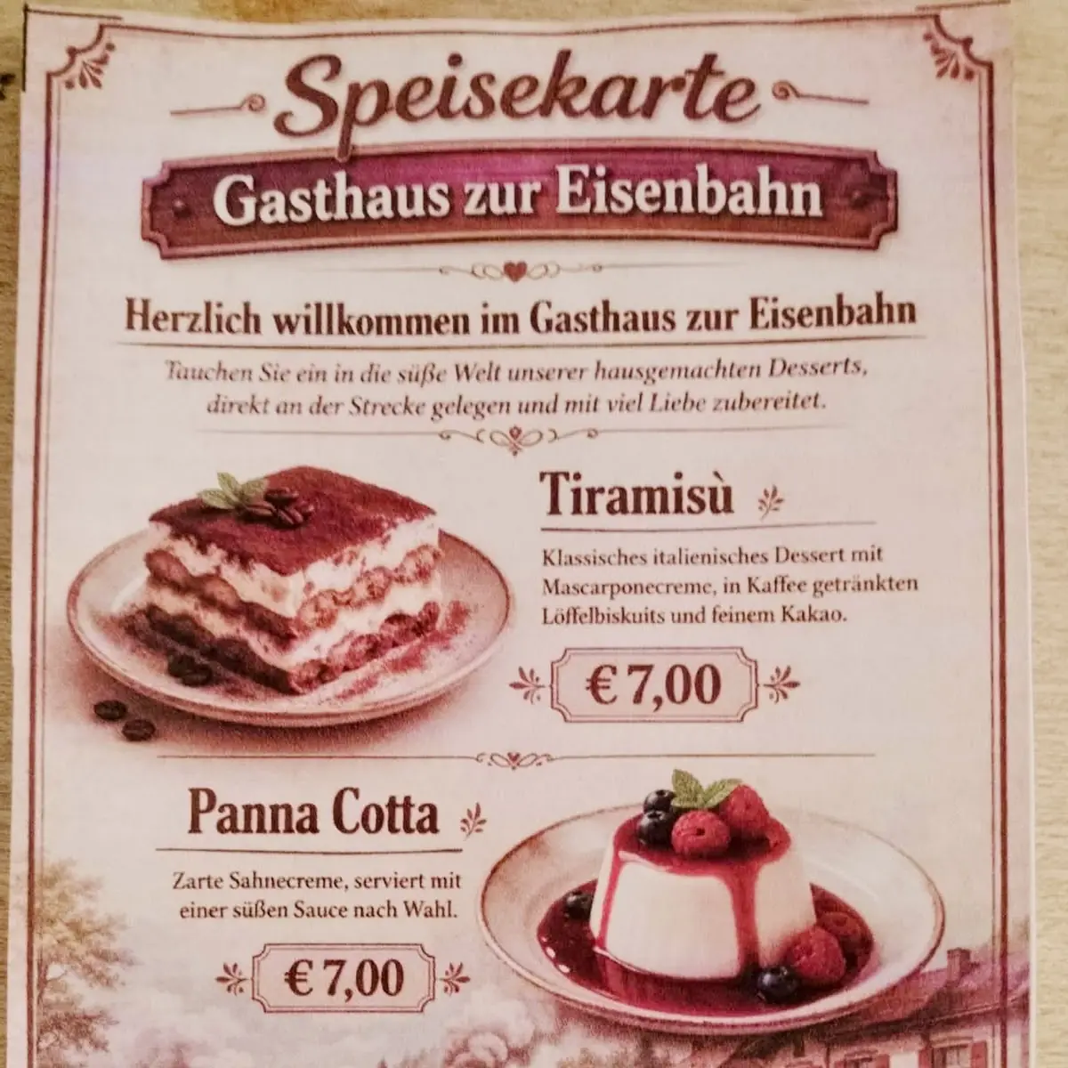 Speisekarte, Gasthaus zur Eisenbahn