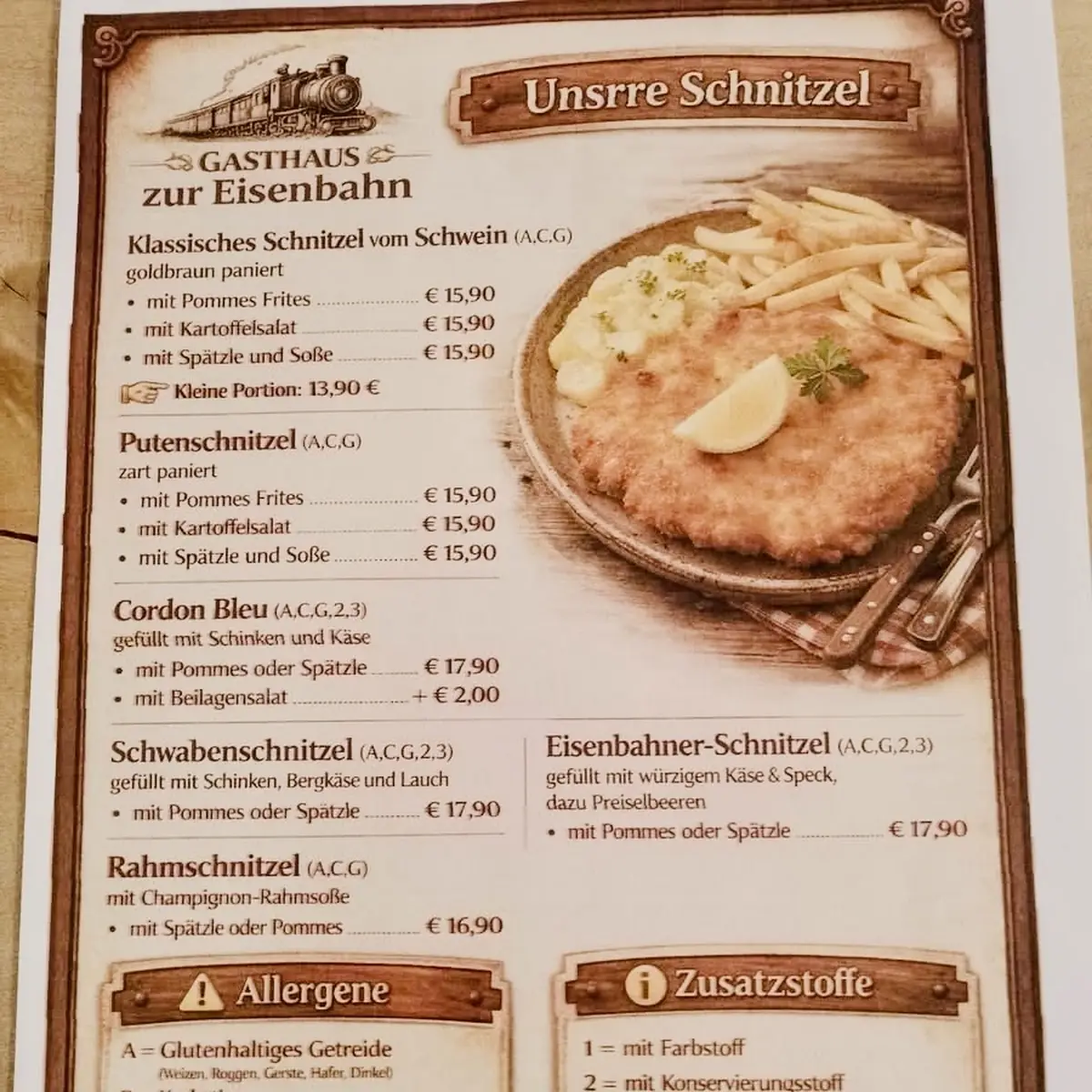 Speisekarte, Gasthaus zur Eisenbahn
