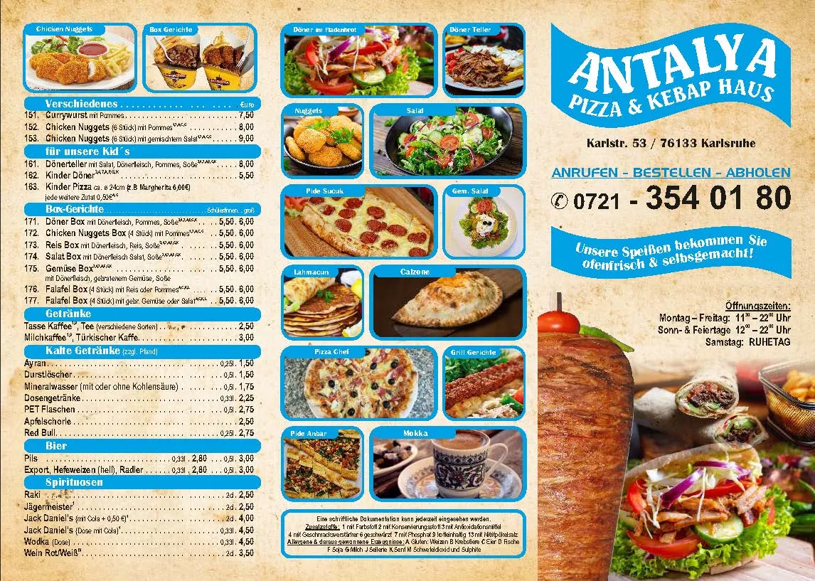 Speisekarte, Antalya Pizza & Kebaphaus