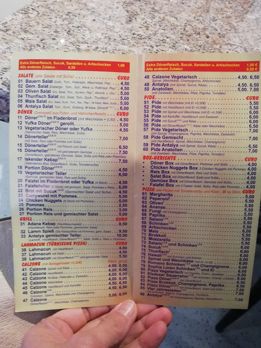 Speisekarte, Antalya Pizza & Kebaphaus