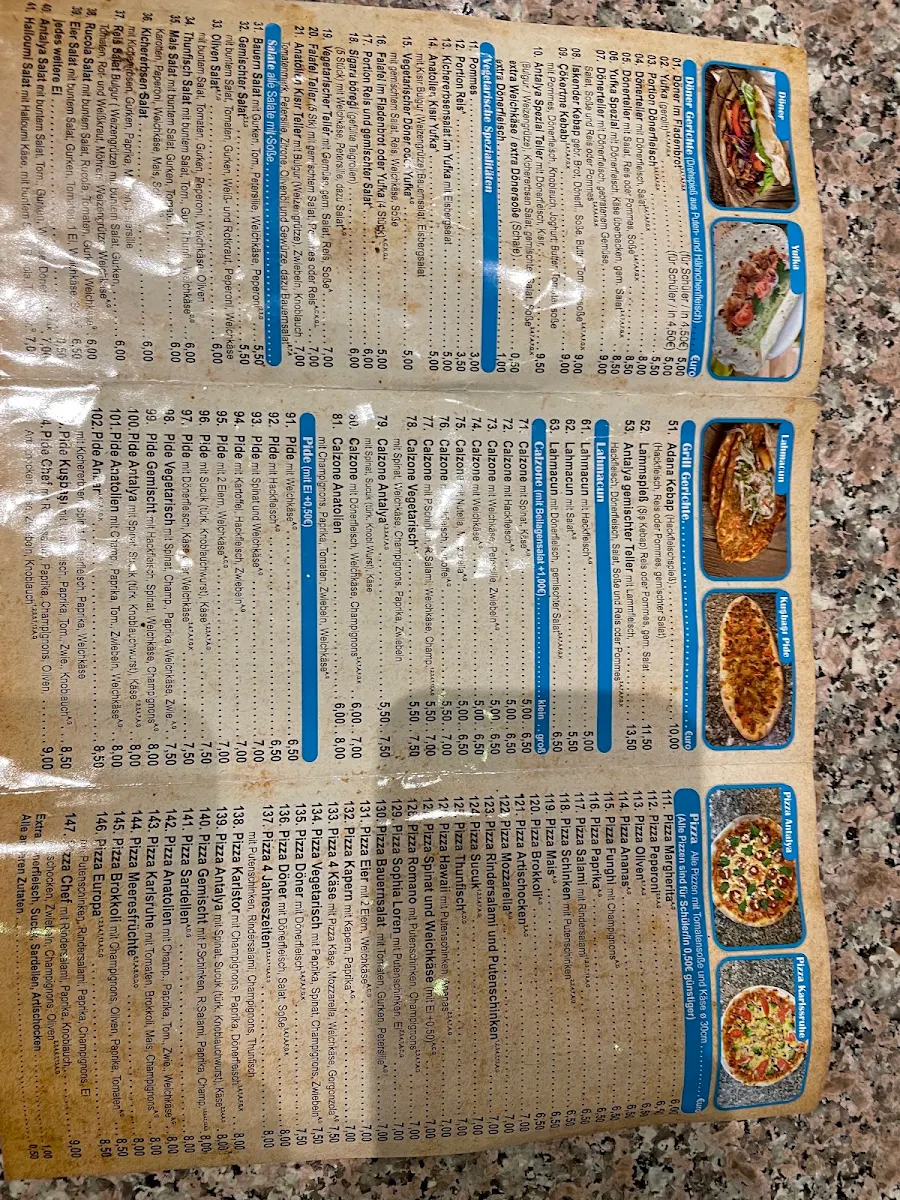 Speisekarte, Antalya Pizza & Kebaphaus