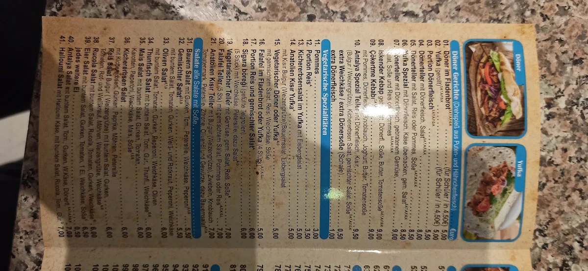 Speisekarte, Antalya Pizza & Kebaphaus