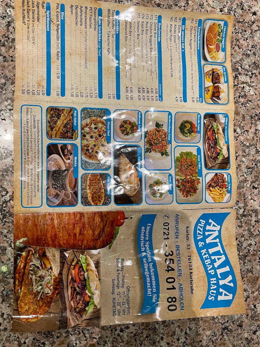 Speisekarte, Antalya Pizza & Kebaphaus