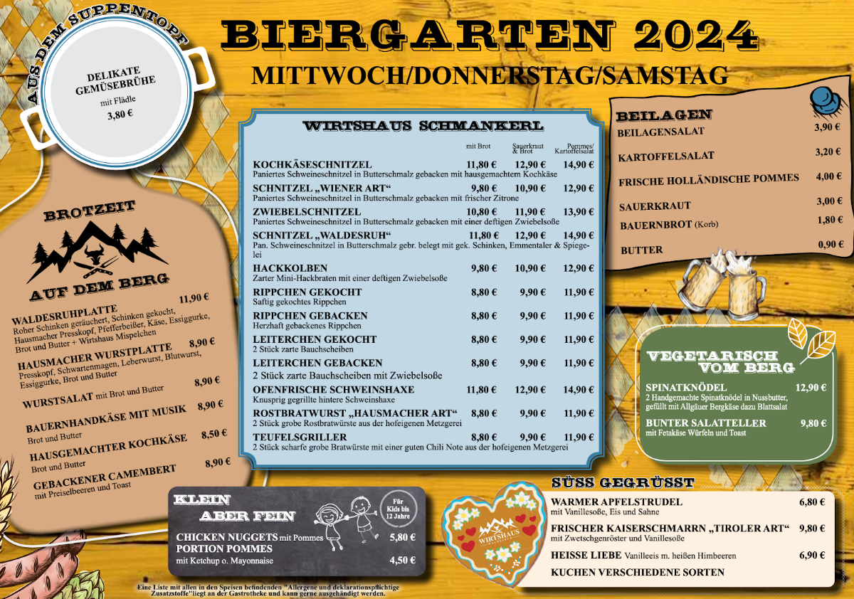 Speisekarte, Wirtshaus Waldesruh Wenigumstadt