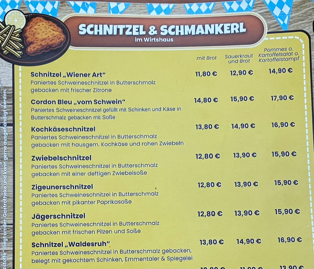 Speisekarte, Wirtshaus Waldesruh Wenigumstadt