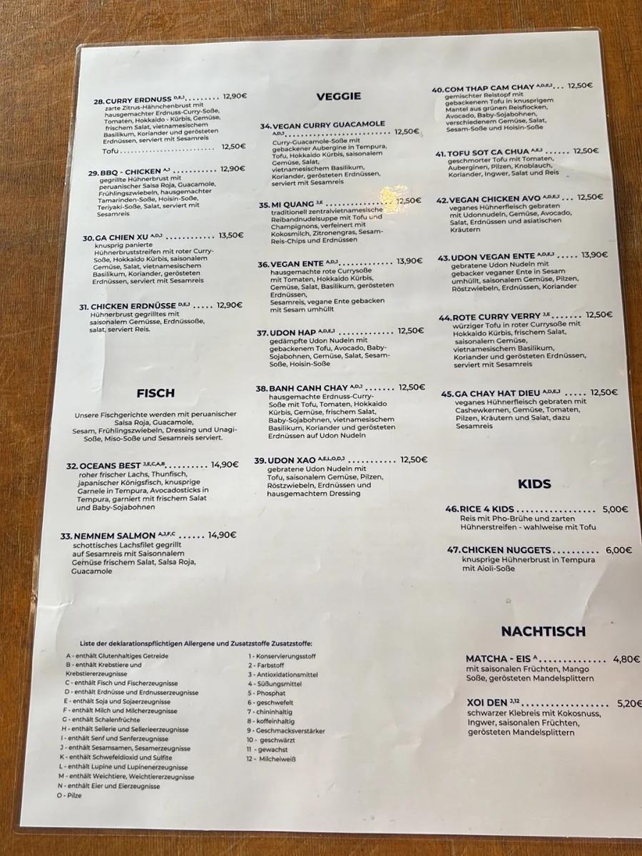 Speisekarte, NemNem Restaurant