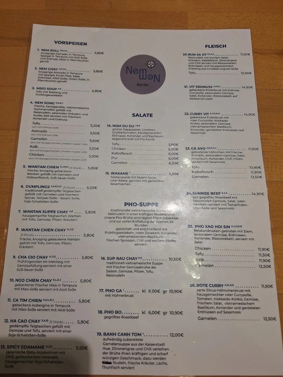 Speisekarte, NemNem Restaurant