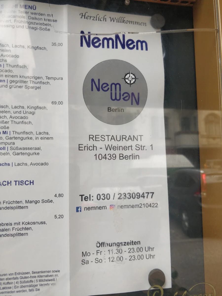 Speisekarte, NemNem Restaurant