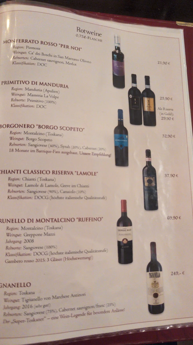 Speisekarte, Osteria La Toscana