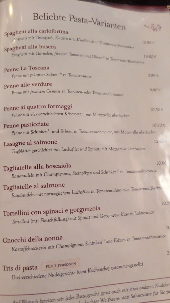 Speisekarte, Osteria La Toscana