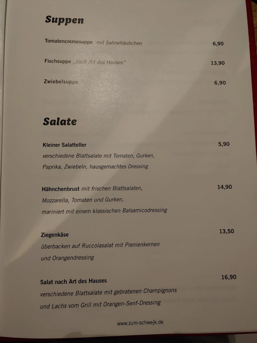 Speisekarte, Wirtshaus zum Schwejk