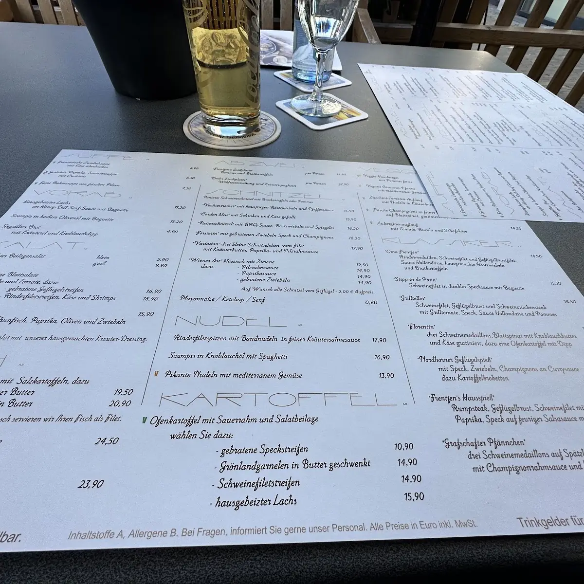 Speisekarte, Restaurant Frentjen