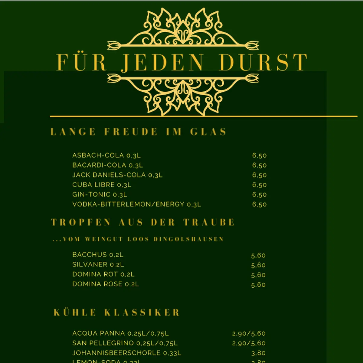 Speisekarte, Distelhäuser am Markt