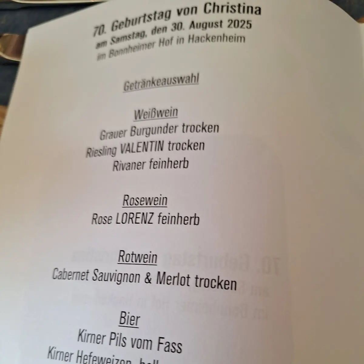 Speisekarte, Bonnheimer Hof
