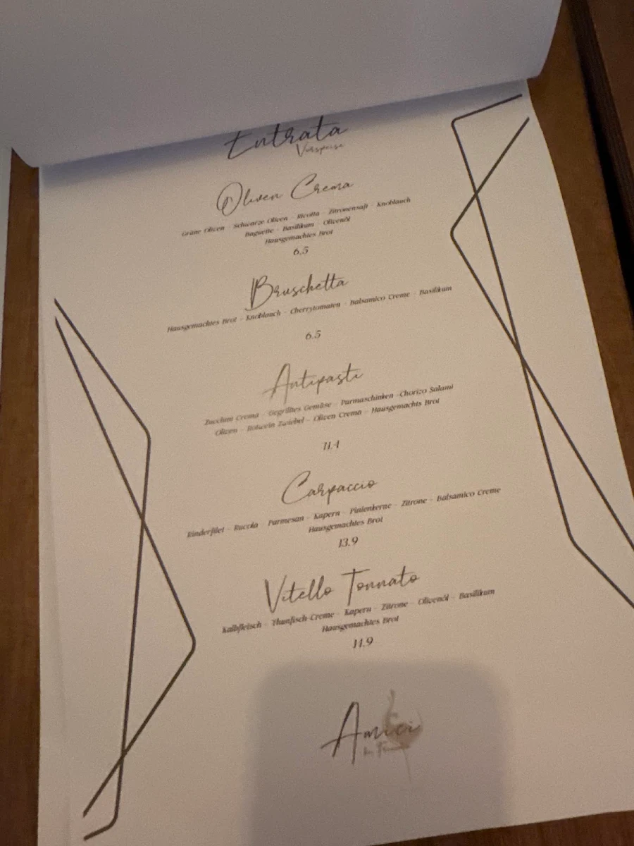 Speisekarte, Trattoria Amici