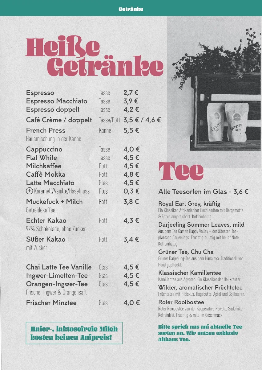 Speisekarte, Café Gemach