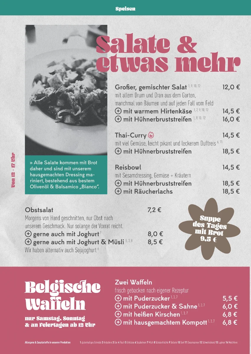 Speisekarte, Café Gemach