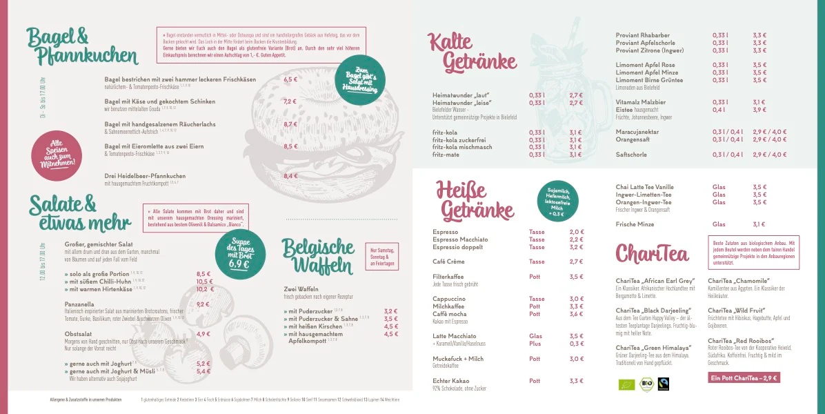 Speisekarte, Café Gemach