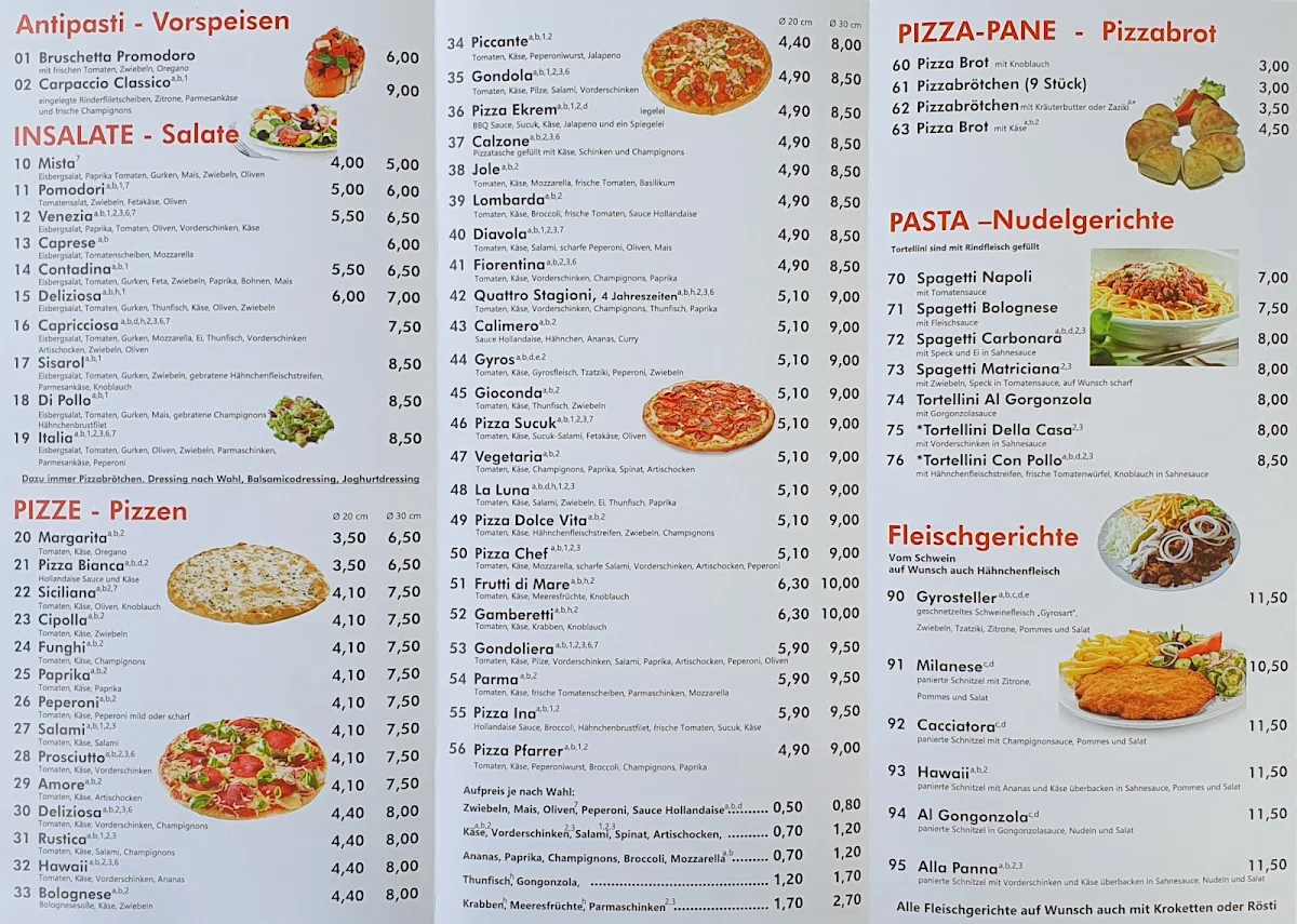 Speisekarte, SISAROL - Pizza & Pasta