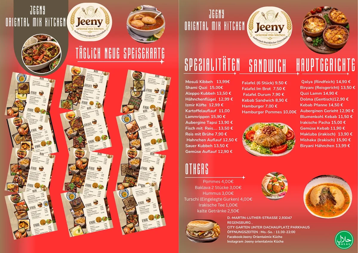 Speisekarte, Jeeny oriental mix kitchen Arabic (Irakisch) , Turkish Essen