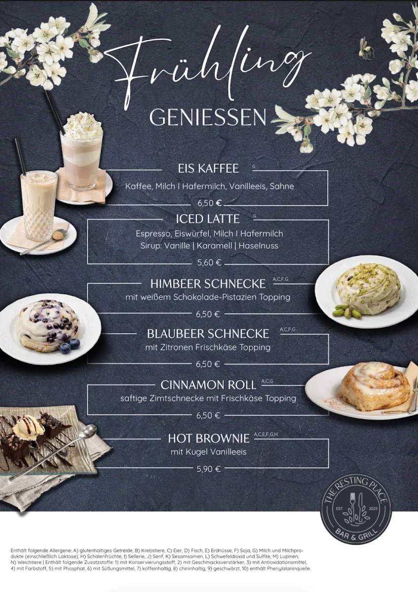 Speisekarte, The Resting Place Bar & Grill